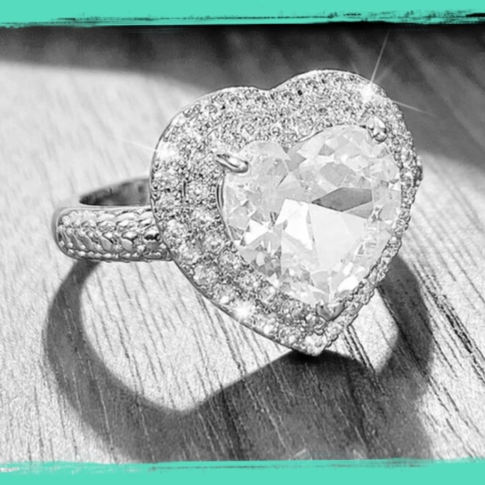 NEW Sterling Silver Heart Double Halo 3.5 CT CZ Ring